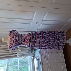 Boden Womens Melanie Cap Sleeve Strerch Midi Dress Blue/Pink/Green/White Print 2